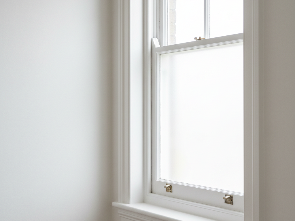 After — Sash window reveal — mould and damp tide-mark cleared and restored
